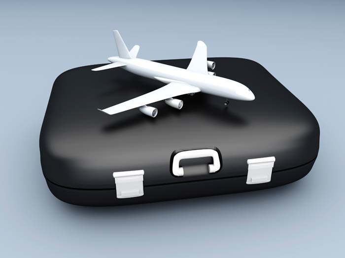 Suitcase with model plane on top