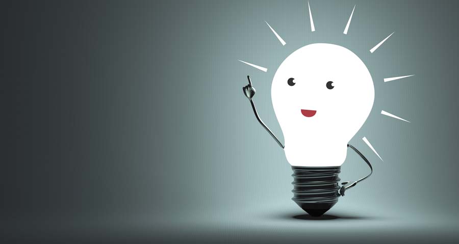 Graphic of a light bulb with face (having a light bulb moment)